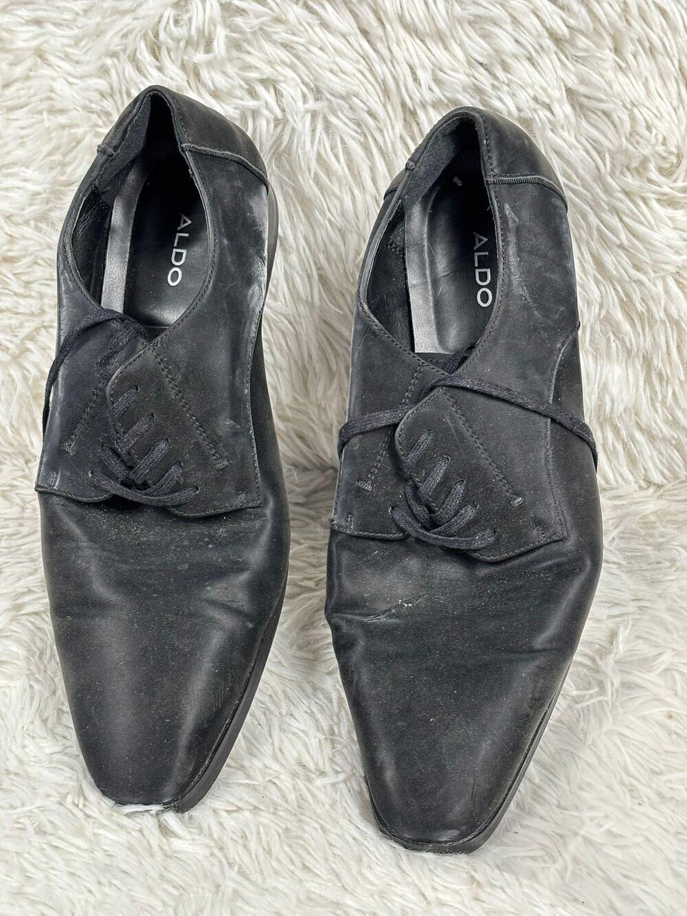 Aldo Shoes Mens Size 9 Black Leather Derby Dress Lace Up Square Toe Formal